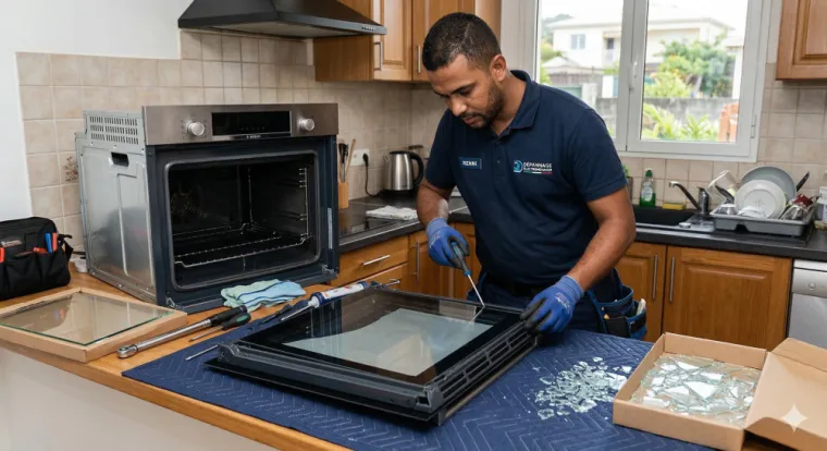 Expertise 974  Changement de vitre d'origine sur four encastrable.