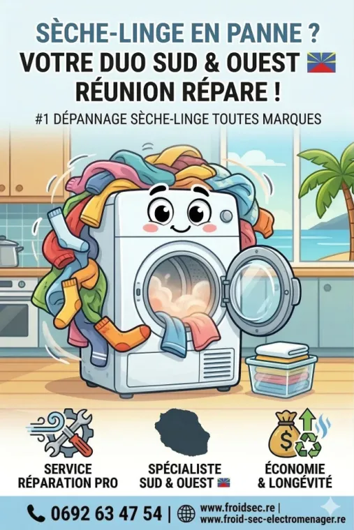 Réparation Sèche-Linge Réunion 974 Froid Sec dépanne dans le Sud & l'Ouest !